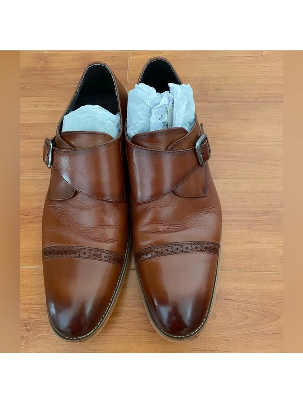 Stacy Adams Brown Single Monk Strap Cap-Toe Dress Shoes